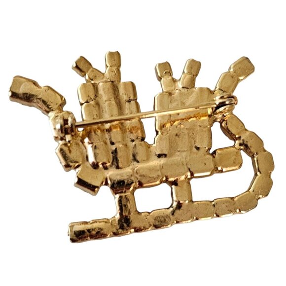 Santa's Sleigh Brooch Vintage Green Red Rhinestone Pin - Picture 6 of 9